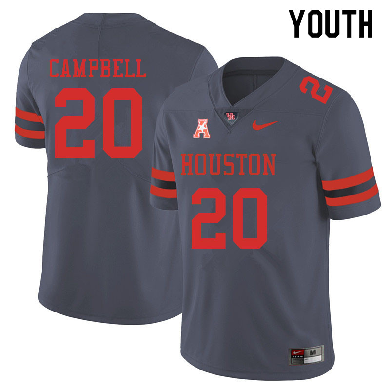 Youth #20 Brandon Campbell Houston Cougars College Football Jerseys Sale-Gray